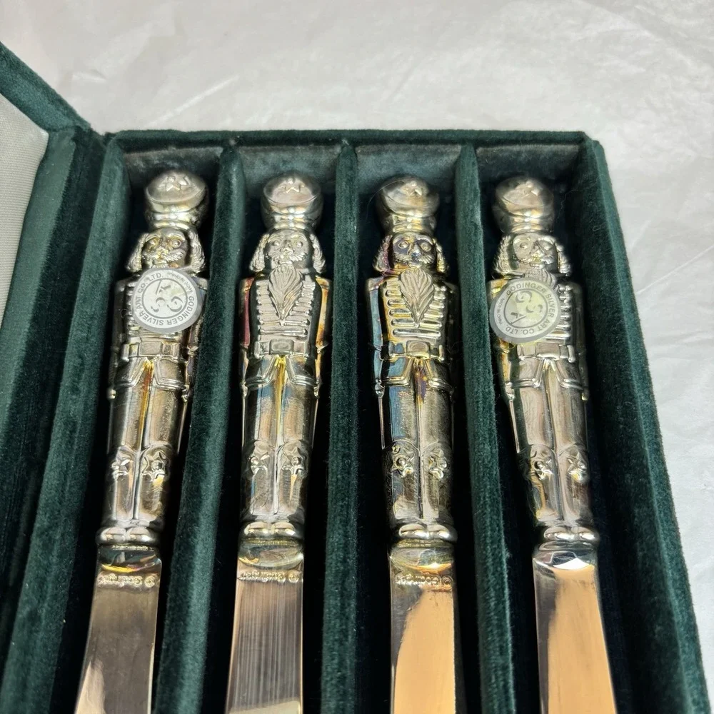 Silver Treasures By Godinger Nutcracker Cheese Spreaders Vintage In Velvet Box